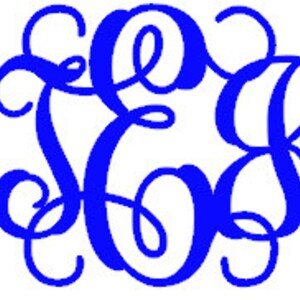 May include: Blue monogram with the letters "S E B" in a cursive script font.