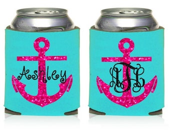 Glitter monogram anchor KOOZIE® or Can holder, Custom KOOZIE®, Personalized Can Holders