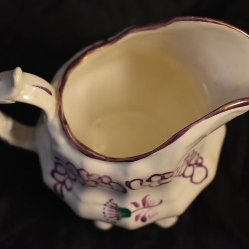 Antique Victorian Cream Jug and Sugar shops Bowl, Hand Decorated Pink Lustre, circa 1870