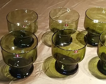 Set of 6 Mid Century Scandinavian  Iittala, Finland Green Wine Glasses # 2008 by Tapio Wirkkala, RARE