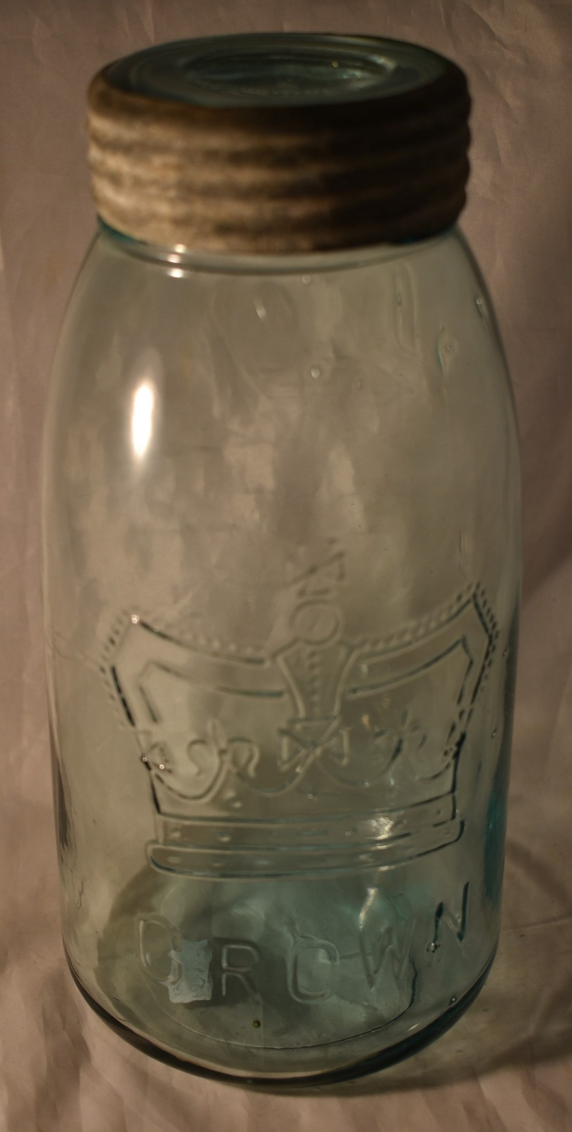 Large Aqua Crown Bulge Canning Jar 1/2 Gallon Ground Lip Etsy Canada