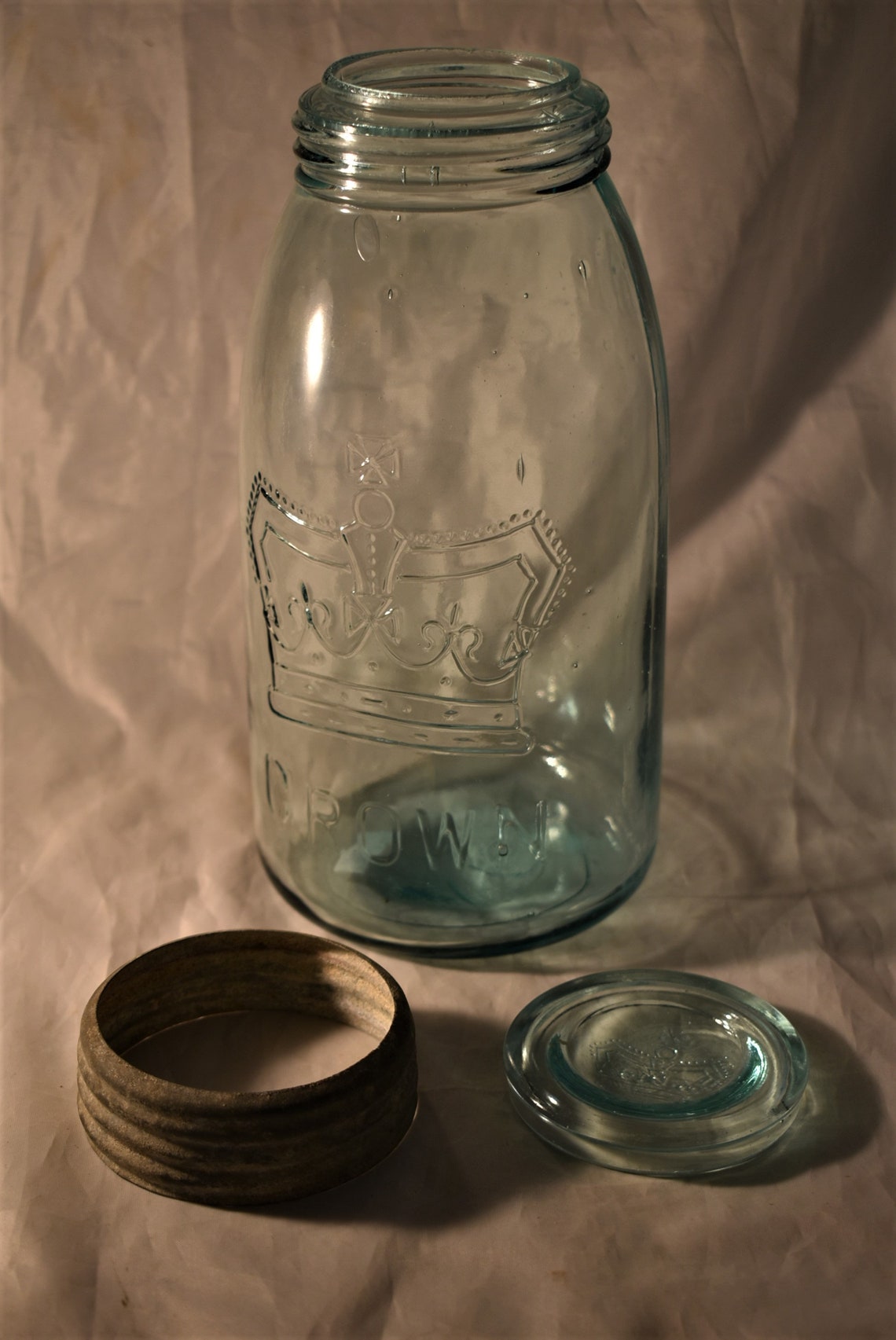 Large Aqua Crown Bulge Canning Jar 1/2 Gallon Ground Lip Etsy Canada