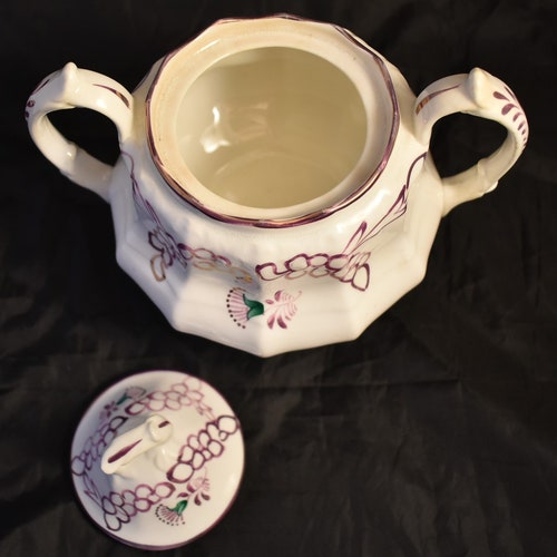 Antique Victorian Cream Jug and Sugar shops Bowl, Hand Decorated Pink Lustre, circa 1870