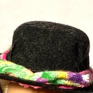 Vintage Early 1990s Black Wide Brim 11.5&quot;/30cm  Fashion Doll Hat w/Neon Colored Sash of Flair /Fun for Everyone--But on Your Head