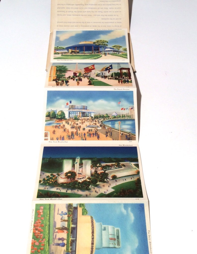 Uncut Linen Postcards Vintage 1939 Worlds Fair New York Art Deco Postcard Set 18 Litho Unused