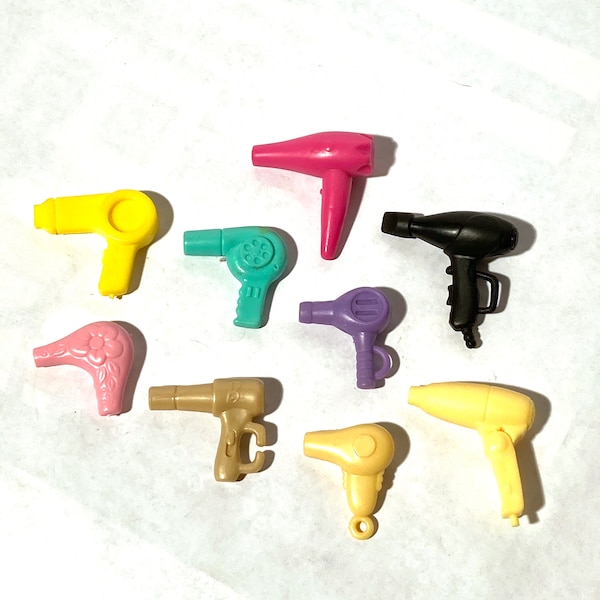 Vintage 1990s 11.5"/30 cm fashion doll mini hair dryers, 1:6 Scale Miniatures, Set of 9, Salon Stylin' Hair Tools/Diorama/ Dollhouse