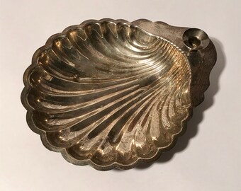 Vintage 1950s Shell Silver Platted Lovely Patina Serving Dish w/Candle Holder