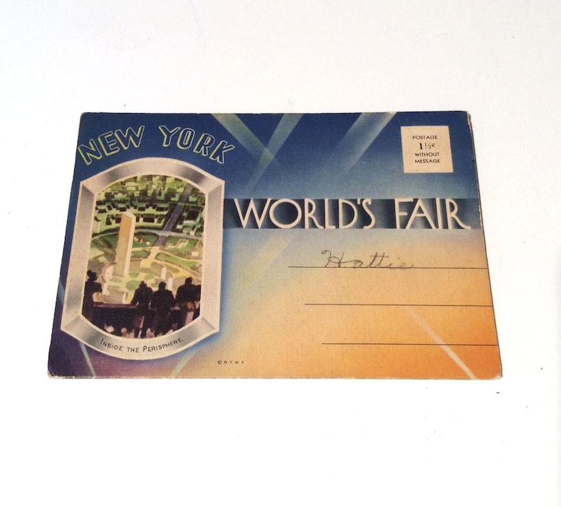 Uncut Linen Postcards Vintage 1939 Worlds Fair New York Art Deco Postcard Set 18 Litho Unused