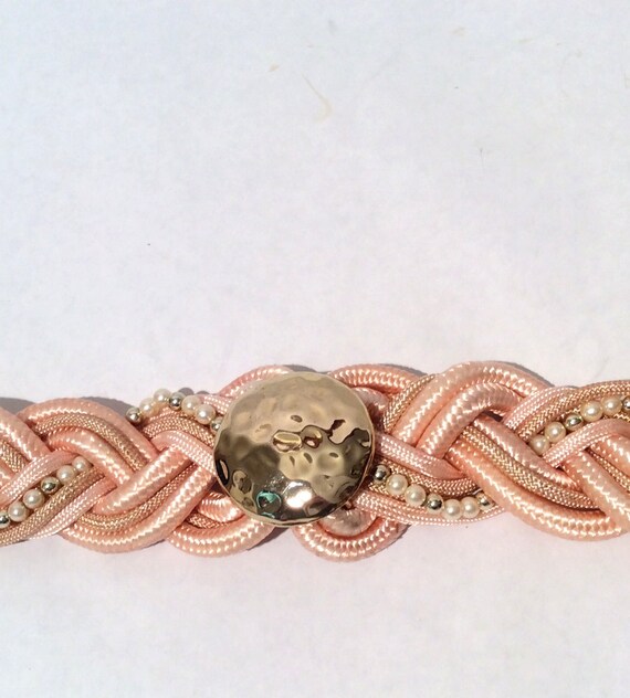 Vintage 1980s Pink Braided with Gold and Pearl Ac… - image 4