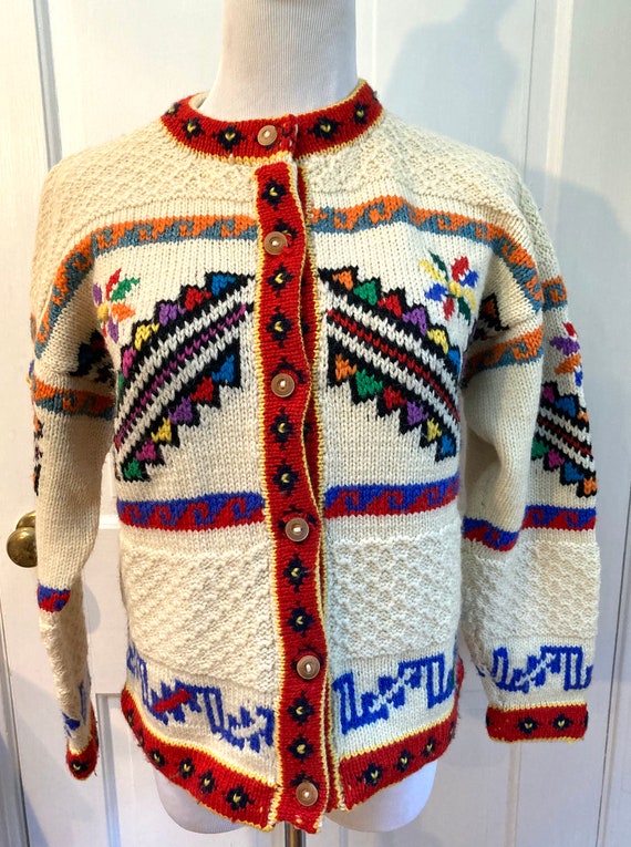 Vintage 1990s Boho Tribal Amazing Colorful Wool C… - image 1