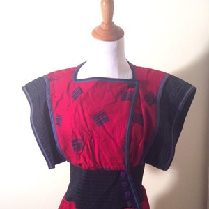 Vintage 1980s Weird Cult-Like  Uniform Structural Maroon Black Purple Unusual Sleeve Dress/Unique and Wonderful