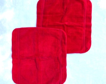 Vintage 1980s Dead Stock Set of 2 Bright Red Super Plush Fieldcrest 100% Cotton Facecloths/Washcloths/Lipstick Cherry Red Plush/Made in USA