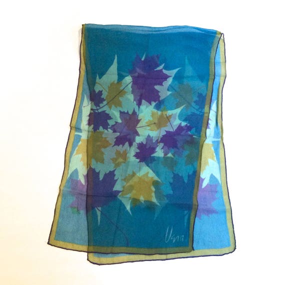 Vintage 1960s Vera Neumann Chiffon Blue Long Leaf… - image 1