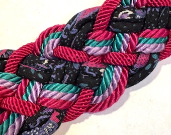 Vintage Multicolor Braided Knot Stretch Belt Leather Shop Size M  Red Blue Gold s-l1200.jpg main image 3