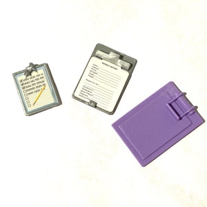 Vintage 1990s 11.5"/30 cm Fashion Doll 1:6 Miniature Clipboards/Choice of 3/Purple/Silver/Small/Large/School/Work/Coach/Doctor/Nurse/Notes