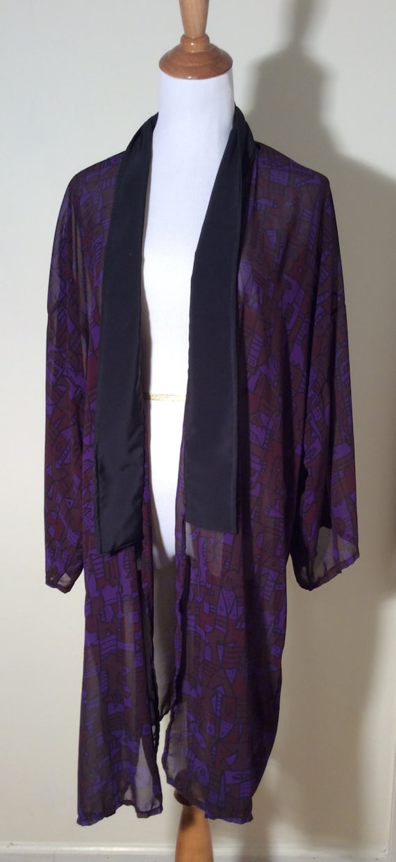 Vintage Early 1990s Sheer Purple and Black Artist… - image 1