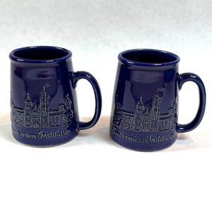 Vintage 1990s Set of 2 Bennington Pottery Smithsonian Institution Cobalt Blue Coffee Tea Mugs
