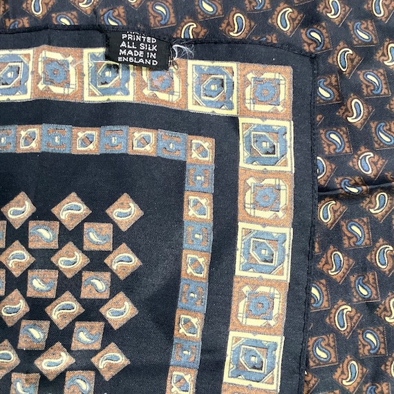 Vintage 1970s Black Gold Blue/Gray Silk Paisley P… - image 3