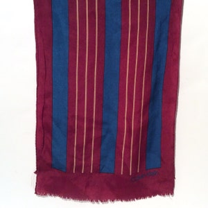 Vintage 1970s Calvin Klein Marron and Blue Striped Long Silk Scarf