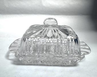 Vintage 1950s Beautiful Cut Glass Rectangular Butter Dish Ornate and Awesome