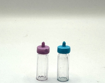 Vintage 1990s Choice of 1:6 Scale Baby Bottle Dollhouse Miniatures/Purple and Blue tops with Clear Body/Mini/Diorama/Doll Making