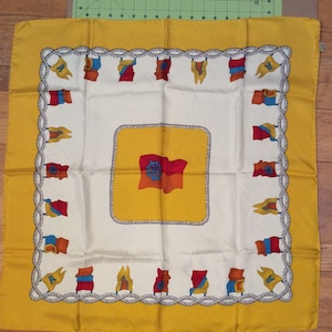 Vintage 1980s Yellow Nautical Silk Scarf/Made in Italy/Huge and Bright/Excellent