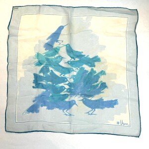 Vintage Vera Neumann 100% Silk Scarf Handkerchief Blue Forest Vintage Vera Neumann 21.5 Scarf Blue and Green Cool Tone  main image 3