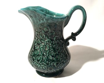 Vintage 1960s Mid Century Tall Aqua Green Boho Hippie Shabby Cottage Decorative Jug/Pitcher/Vase/Anthro Serving Water Jug