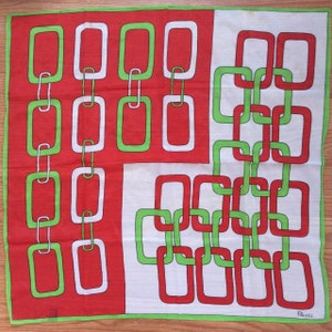 Vintage 1960s Mod Red Green Square Chain Paoli Italian Scarf