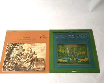 Vintage Set of 2 Classical LP Alum Records/Brahms Violin Concerto in D/Handel Water Music/London Symphony/RCA Victor/Philips/Amsterdam