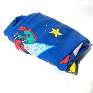 Vintage 1990s Sporty Mickey Mouse Blue Colorful Stars Baby Crib Sheet/Great Crafting Fabric/Sporting Mickey Football Baseball Hockey/Kids