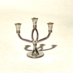 Vintage 1990s 11.5&quot;\30cm Fashion Doll Dollhouse Miniature Silver Three Candle Candelabra Centerpiece Candlestick/Decor/Luxe/Candlelight