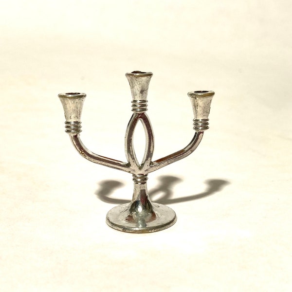 Vintage 1990s 11.5"\30cm Fashion Doll Dollhouse Miniature Silver Three Candle Candelabra Centerpiece Candlestick/Decor/Luxe/Candlelight