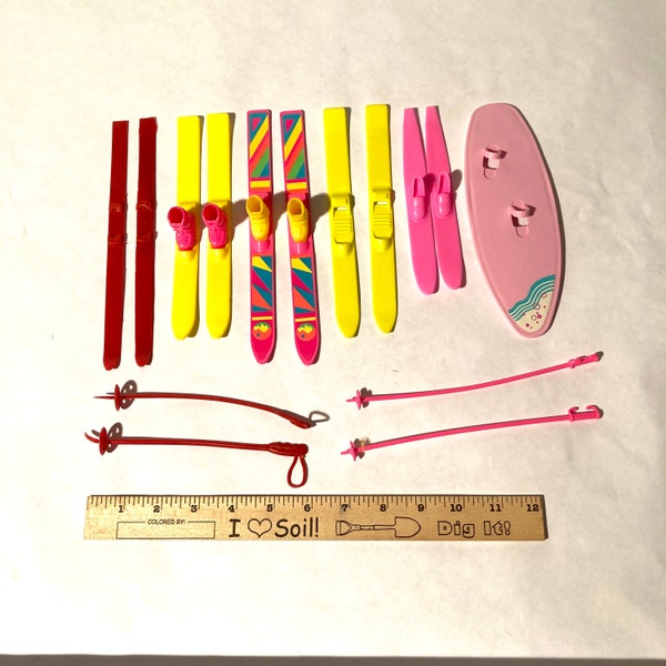 Vintage 1980s-1990s 11.5"/30cm Fashion Doll 1:6 Scale Miniature Selection of Skis/Boots/Surf Board/Jet Ski/Sporty Sporty Spicy Spice