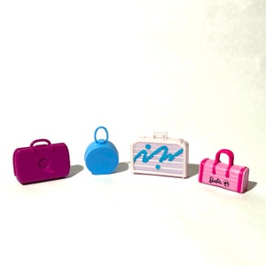 Vintage 1980s-2000s  11.5&quot;/30cm doll HatBox and Hard Case Suitcases Choice of 4/Pink Duffle/Purple Briefcase/Gray Maxie Suitcase/Luggage