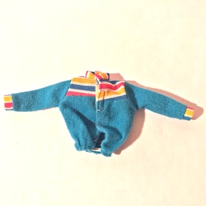 Vintage 1980s Fuzzy Flannel Bright Blue Striped Athletic Top for 11.5&quot;/30 cm fashion Doll/Sporty and Sassy/Jazz Hands Everybody!
