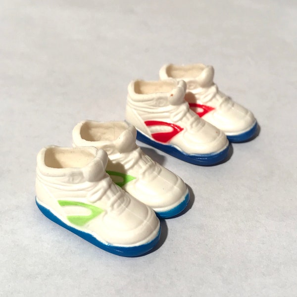 Vintage 1990s 11.5"/30 cm Fashion Doll 1:6 Scale Miniature White High Top Sneakers w/Blue Soles/Red or Green Stripe/Sporty and Special/Jump!