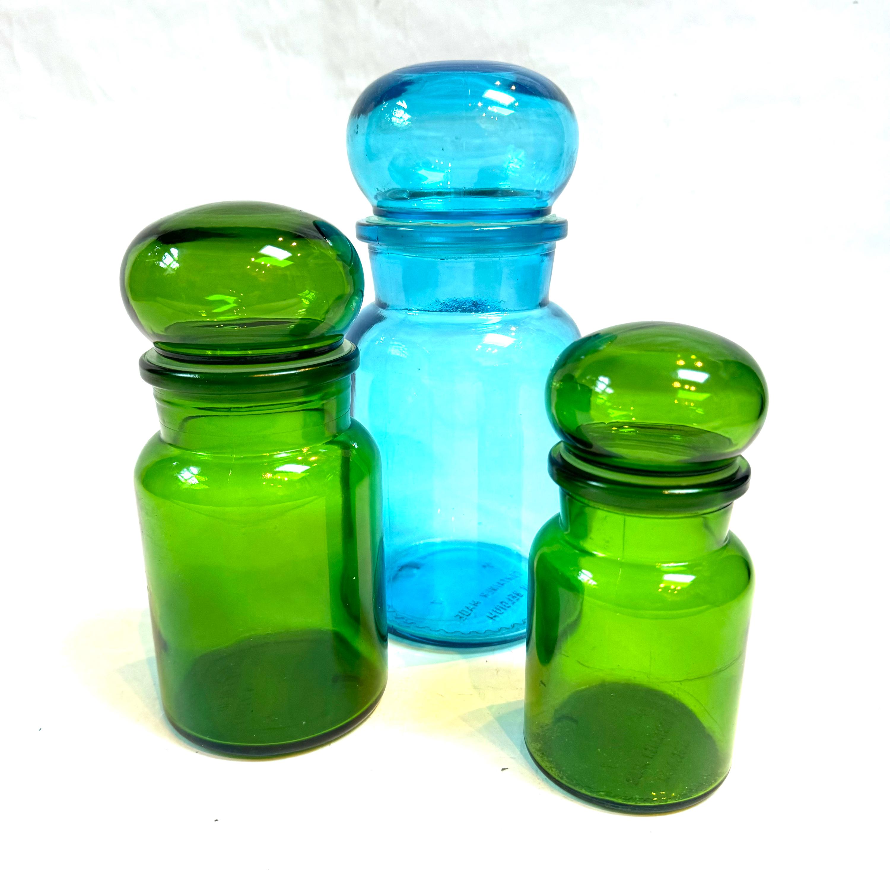 Vintage 1970s Blue and Green Glass Bubble Apothecary Jars/Iconic Minimalist Happiness/Chose Size/Clear and Classic/Belgian and Beautiful