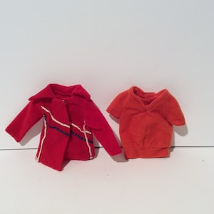 Vintage 1970s Set of 2 Red Gym Jacket and V Neck Tee for 11.5&quot;/30 cm fashion dolls