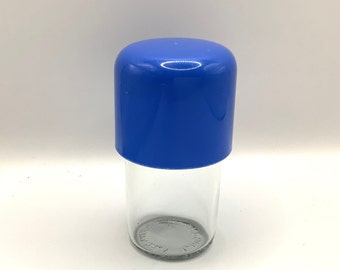 Vintage 1980s Dansk Danish Modern Small Glass Blue Cap Storage Jar/Spice/Salt/Pepper/HTF/Collectible/Bright Blue Fun Plastic