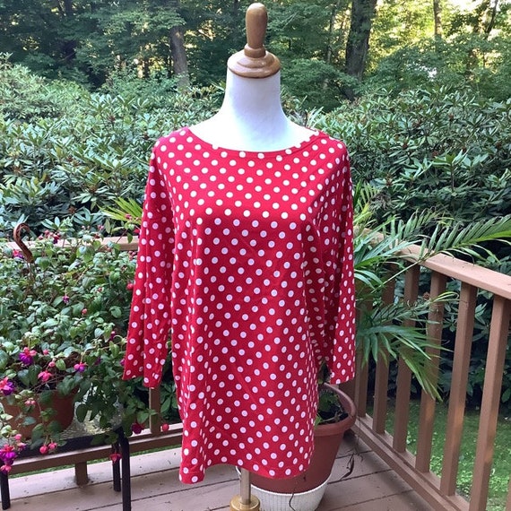 red and white polka dot top plus size