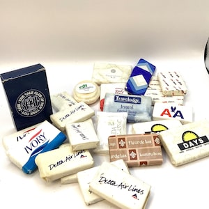 Vintage 1980s Big Bag of American Airlines/Hotels Individual Soap/Delta/Days Inn/American Airlines/Yale Club NYC/Hotel Toiletries/Collector