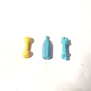 Vintage 1990s  11.5&quot;/30 cm Fashion Doll Miniatures Nursing Bottle for Baby Kitten,Calf, Puppy w/ 2 Bones/1:6 Scale Miniature/Yellow Blue
