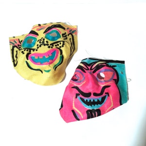 Vintage 1930s/1940s Set of 2 Halloween Gauze Linen Demon? Children&#39;s Masks,