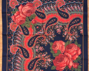 Vintage 1980s Italian Rose Floral Gypsy Boho Paisley Scarf