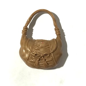 Vintage 11.5"/30 cm Fashion Doll Marrón/Oro Diseñador Miniatura Hobo bolso/Grandes detalles/Alta costura/¡Orgulloso de ser un monedero!
