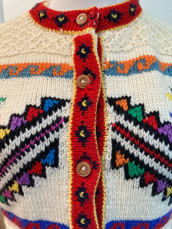 Vintage 1990s Boho Tribal Amazing Colorful Wool C… - image 2