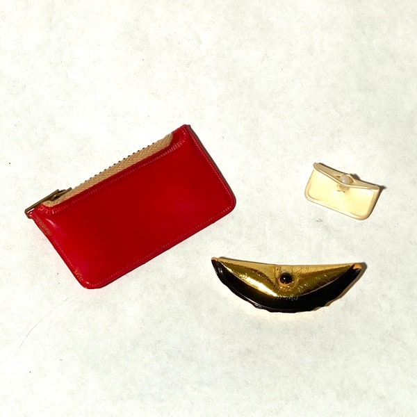 Vintage 1960s Selection of 3 Clutch Handbags for 11.5"/30 cm Fashion Doll 1:6 Scale Miniatures White/Red Zipper/Gold and Black Geo