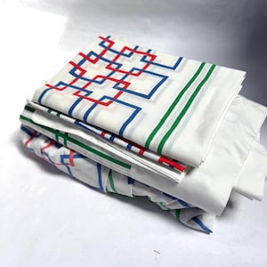 Vintage 1970s YSL Yves Saint Laurent Geometric Twin Sheet Set Complete w/2 Pillowcases/Iconic 1970s YSL Textile
