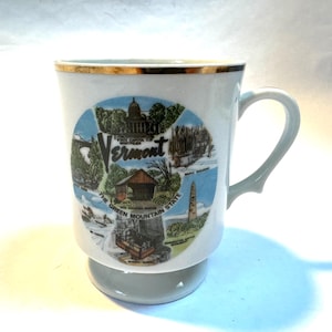Vintage 1960s Mid Century Modern Vermont Graphic State Souvenir Iconic Americana Coffee Tea Mug/Roadside Roadtrip America Collectible